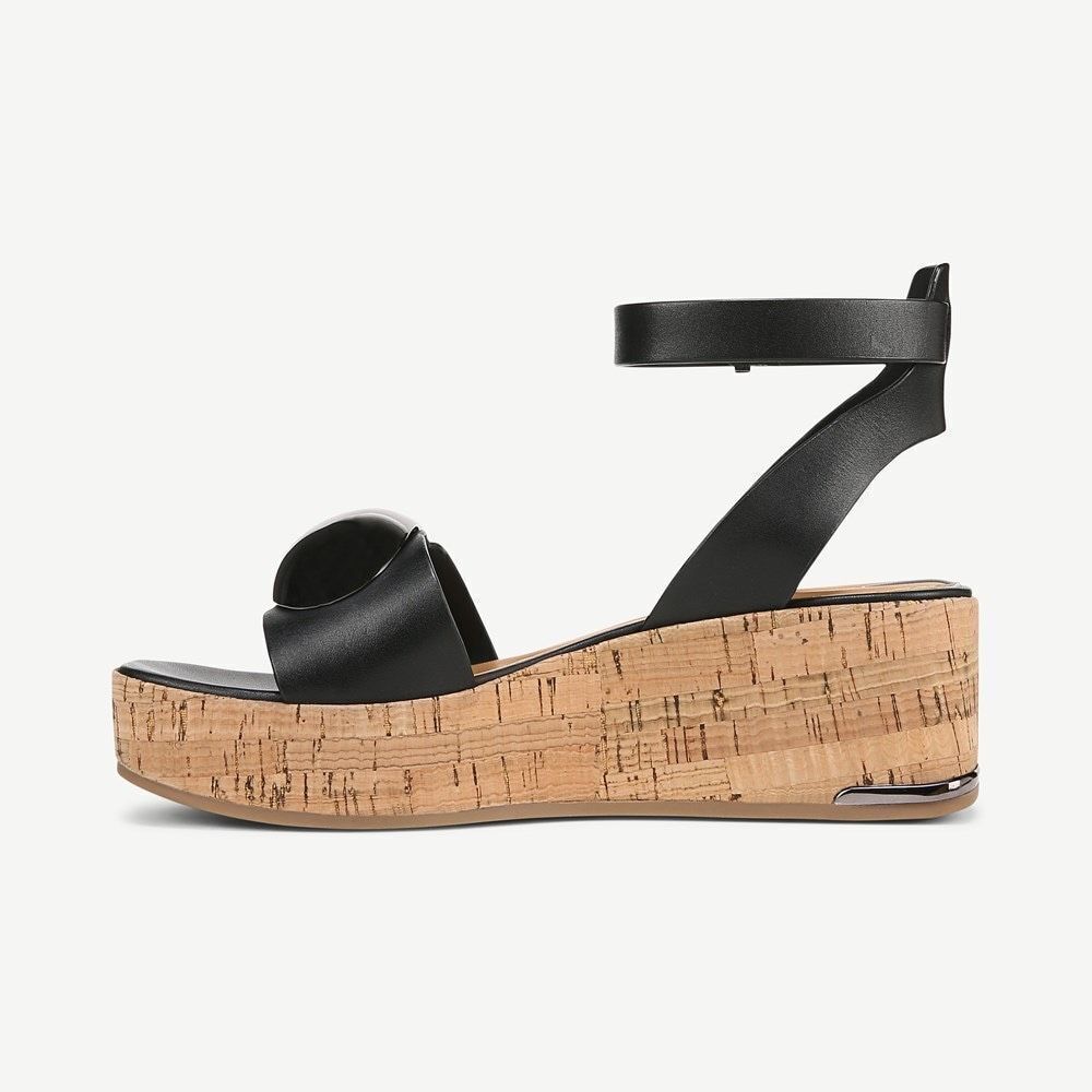 Franco Sarto NWT 2.5” Taysha Cork Resort Platform Leather Cork Wedge Sandal Blac - Picture 3 of 9